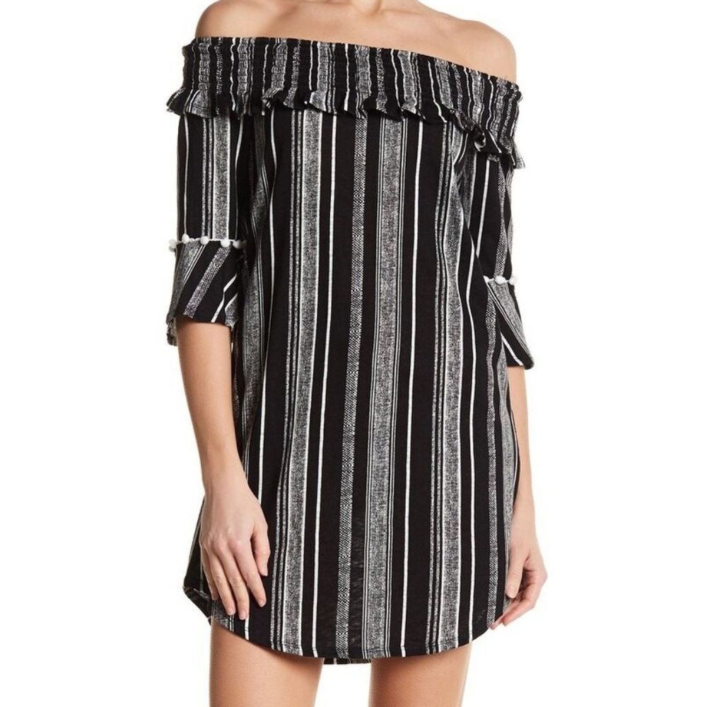 Derek Heart Off The Shoulder Striped Dress